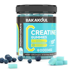 BAKAKOUL Creatine Monohydrate Gummies bottle front, sugar-free formula for convenient muscle support