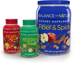 Balance of Nature Fruits supplement bottle with colorful fruit blend for daily nutrition