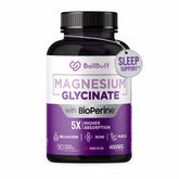 BallBuff magnesium glycinate 400mg bottle shown for daily wellness and high absorption