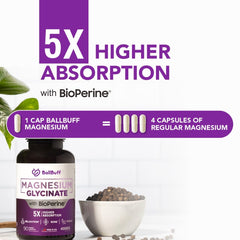 BallBuff magnesium glycinate 400mg capsules close-up highlighting smooth digestion