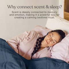 Baloo Pillow Mist bed linen usage shows spritzing bedding for a soothing night routine.