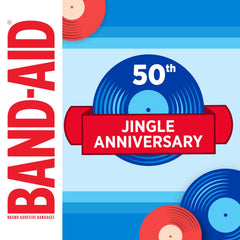 Anniversary tin celebrating 50 years of the Stuck on You jingle with BAND-AID.