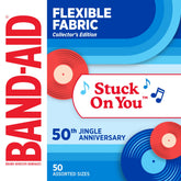 BAND-AID Brand adhesive bandages in a tin with flexible fabric for everyday minor wounds.