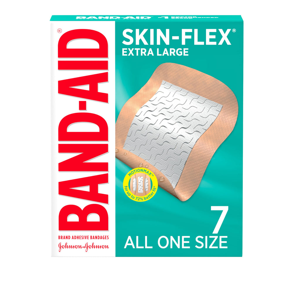 Band-Aid Brand Skin-Flex vendajes en caja, tamaño extra grande para protección diaria.