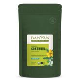 Banyan Botanicals Gokshura powder bottle for traditional vitality preparation