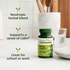Banyan Botanicals Gotu Kola tablets close-up showing brain-support herbs