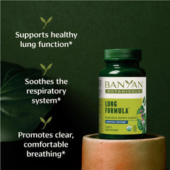 Lung Formula label close-up featuring licorice and tulsi for respiratory balance.