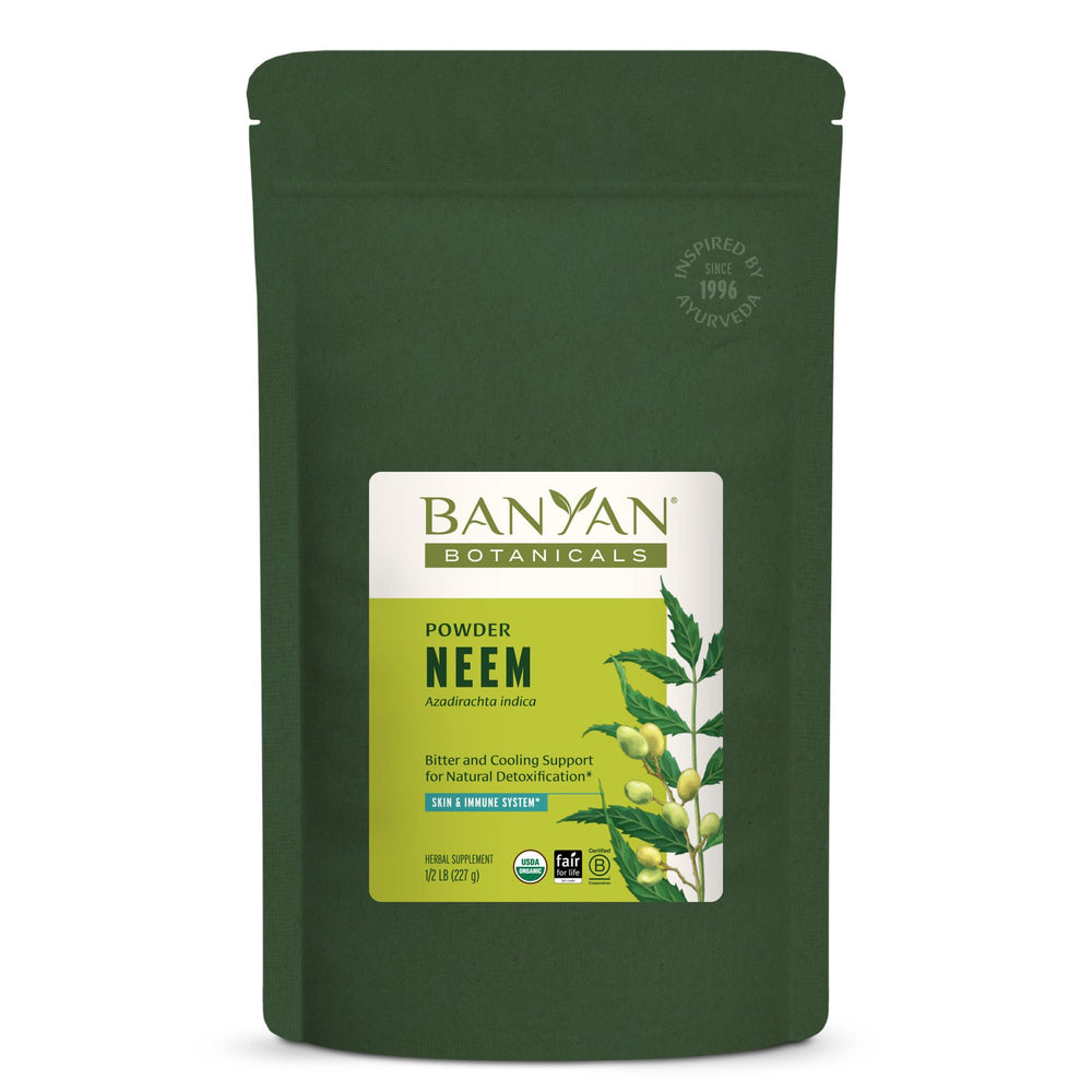 Banyan Botanicals Neem Powder bottle for organic skin care and purification.