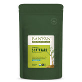 Banyan Botanicals Shatavari powder in a jar boosts daily vitality with a traditional adaptogen.