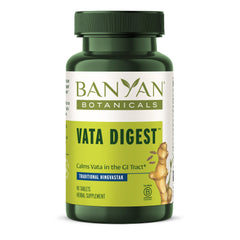 Banyan Botanicals Vata Digest bottle front showing organic ingredients for digestion comfort