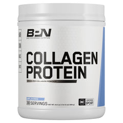 Bare Performance Nutrition BPN Collagen Protein bottle close-up; supports hair and skin health