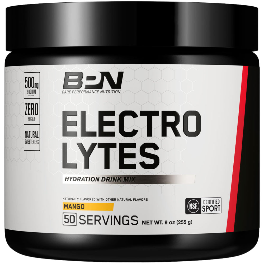 Bare Performance Nutrition BPN Electrolytes mango bottle supports hydration during workouts