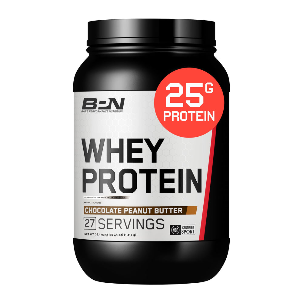 BARE PERFORMANCE NUTRITION BPN bottle displaying chocolate peanut butter flavor for post-workout recovery.