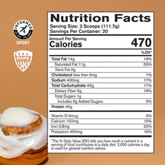 Pouring Bare Performance Nutrition Strong Food Cinnamon Roll into a glass for a protein-rich drink.