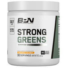 BARE PERFORMANCE NUTRITION Strong Greens bottle promotes natural energy and gut health.