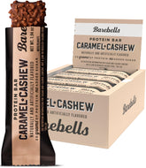 Barebells Caramel Cashew bar pack shot offers a protein-packed snack on the go