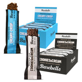 Barebells Creamy Crisp bar pack highlights high protein and no added sugar.