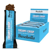 Barebells Creamy Crisp packaging shows a 12-count box for on-the-go protein.