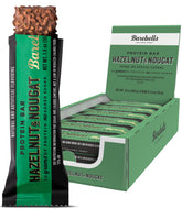 Barebells Hazelnut Nougat Bar pack shows convenient 12-count box for on-the-go snacking.