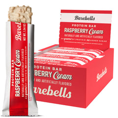 Barebells Raspberry Cream protein bar pack shot for on-the-go snacking