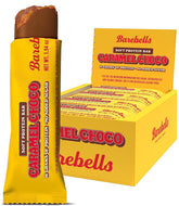 Barebells Soft Protein Bar Caramel Choco wrapper close-up, velvety texture highlighted for a satisfying snack.