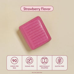 Bariatric Advantage chewy bites close-up, strawberry texture highlights digestible, tasty calcium chew