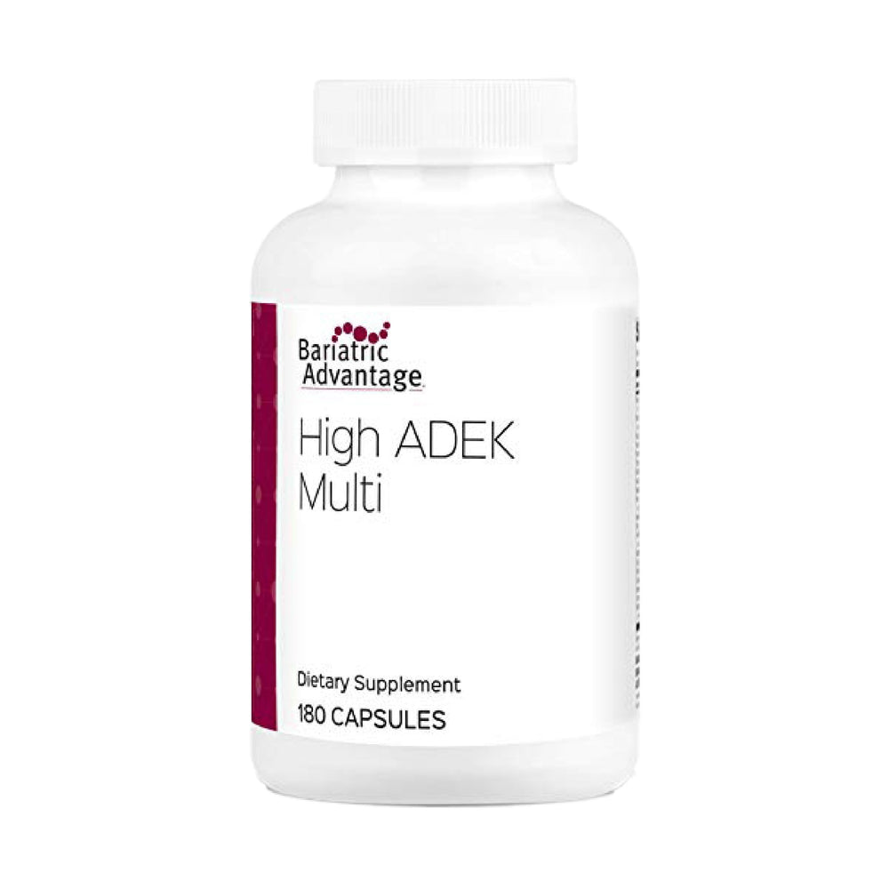 Bariatric Advantage High ADEK Multi bottle shown for convenient post-surgery nutrition.