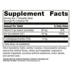 Bariatric Advantage iron chewables strawberry close-up showing gentle-on-stomach formula.