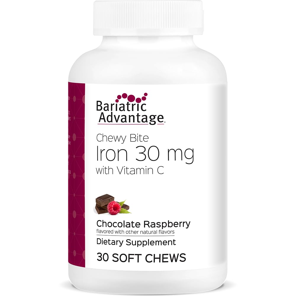 Bariatric Advantage Iron Chewy Bite chocolate raspberry piece, a tasty sugar-free iron option.