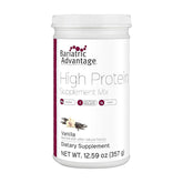 Bariatric Advantage vanilla protein powder jar showing 20 g protein per serving