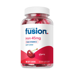 Bariatric Fusion cherry iron soft chew bottle offers easy daily iron support.