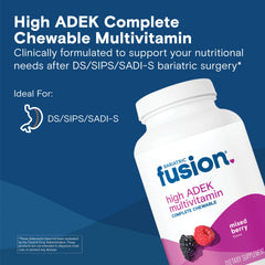 Bariatric Fusion bottle back label highlights high ADEK vitamins