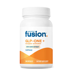 Bariatric Fusion GLP-ONE+ bottle showing gluten-free vegan formula for fuller meals.