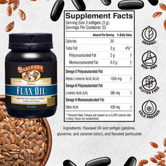 Amber glass Barlean's bottle protects flaxseed oil from light to preserve freshness
