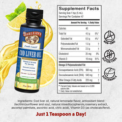 Barlean's cod liver oil label close-up highlights ingredients and EPA/DHA