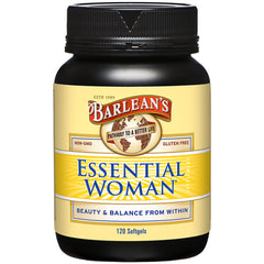 Barlean's Essential Woman softgels bottle for daily hormone balance