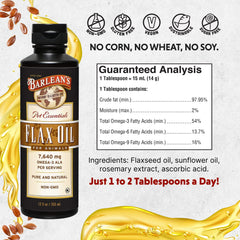 Barlean's Flaxseed Oil for Animals dosing spoon guides precise supplementation.