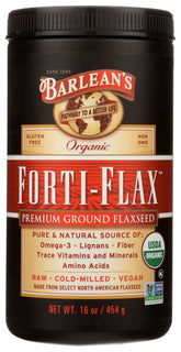 Barleans Forti-Flax organic flaxseed packaging front, a pantry staple for omega-3 and fiber.