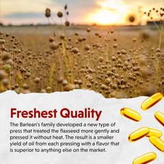 Barlean's gluten-free non-GMO flaxseed softgels label visible for dietary needs.