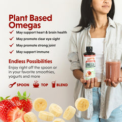 Barlean's Strawberry Banana flavor label emphasizes kid-friendly omega-3 option.