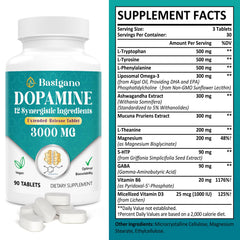 Basigano dopamine supplement capsules close-up for focus and motivation use.