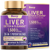 Baszy 28-in-1 Liver Cleanse bottle front showing convenient daily capsules for liver support