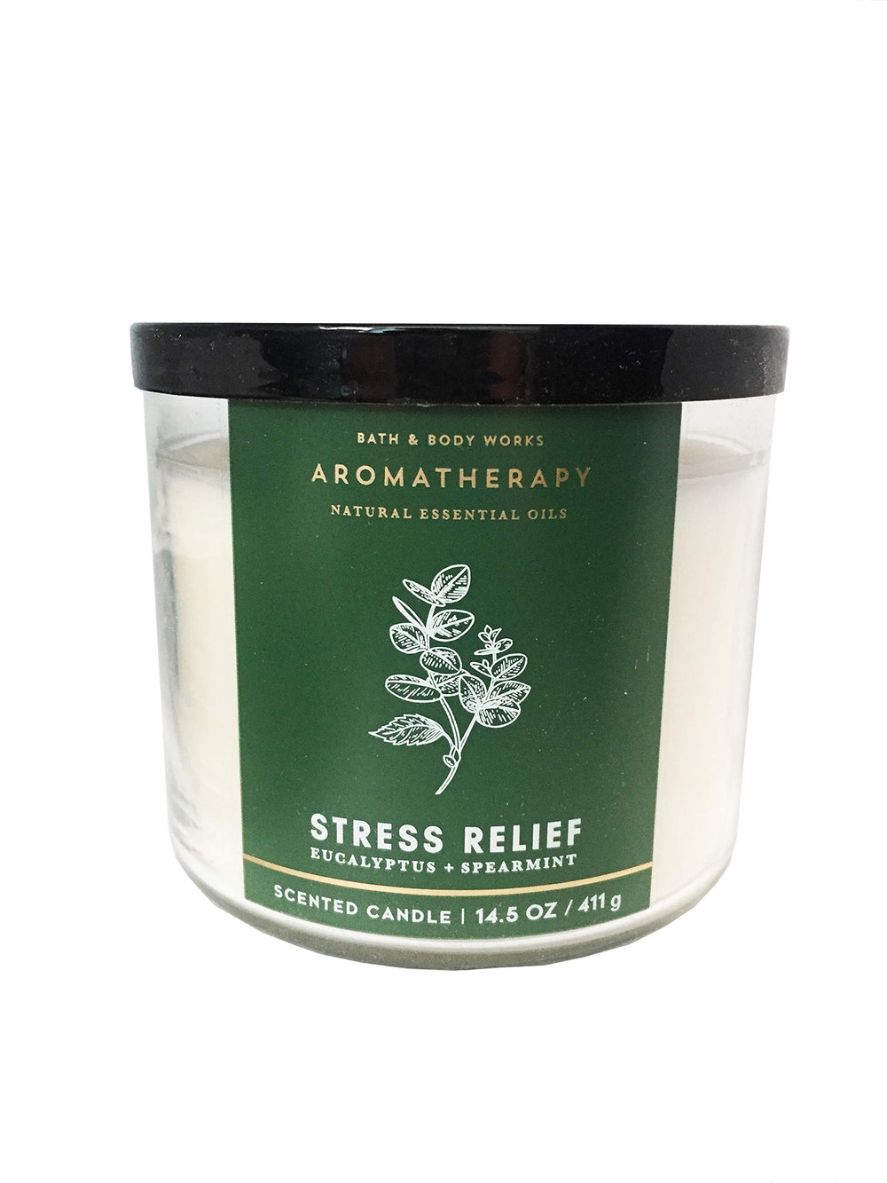 Bath and Body Works Aromatherapy Eucalyptus Spearmint Candle front view promotes focus and relaxation