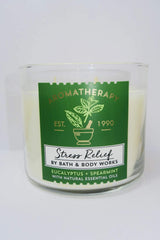 Bath & Body Works Aromatherapy Stress Relief candle artwork showing seasonal color variation for a cozy mood.
