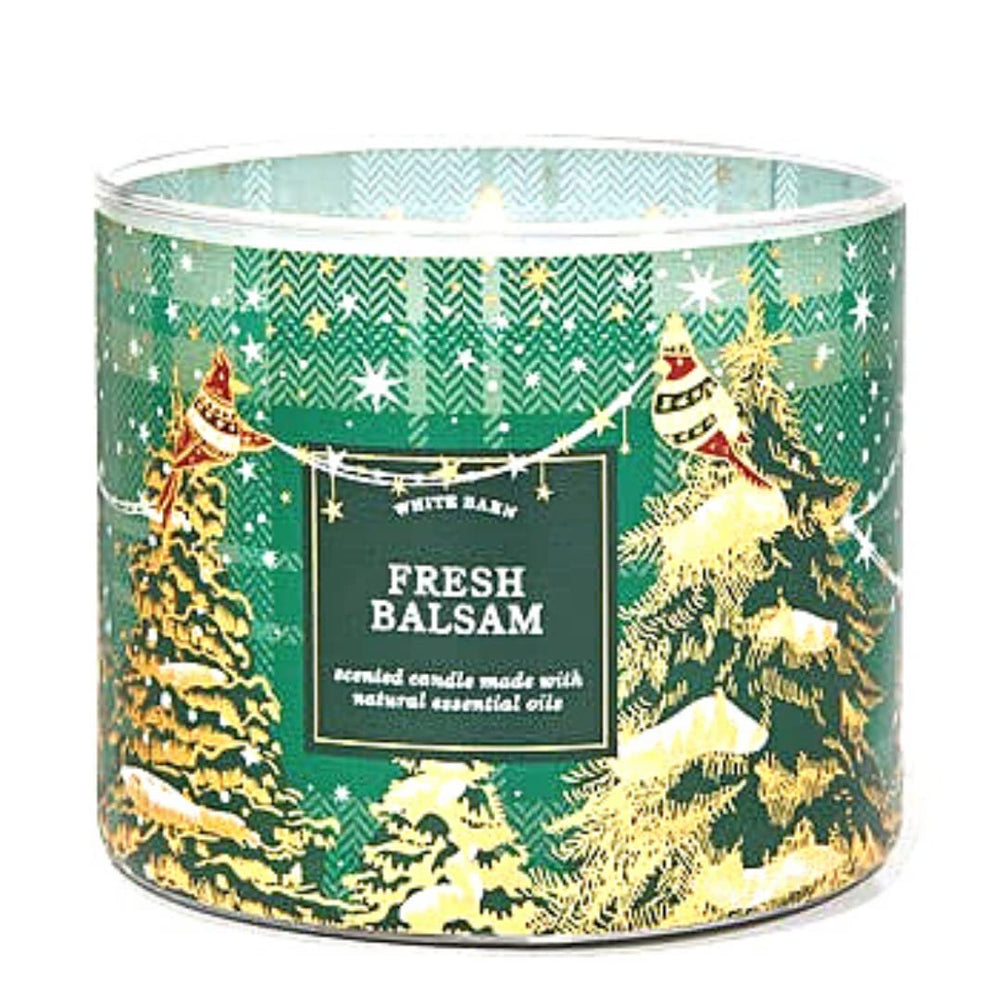 Bath & Body Works White Barn 3-Wick Fresh Balsam candle for a warm, inviting living room scent