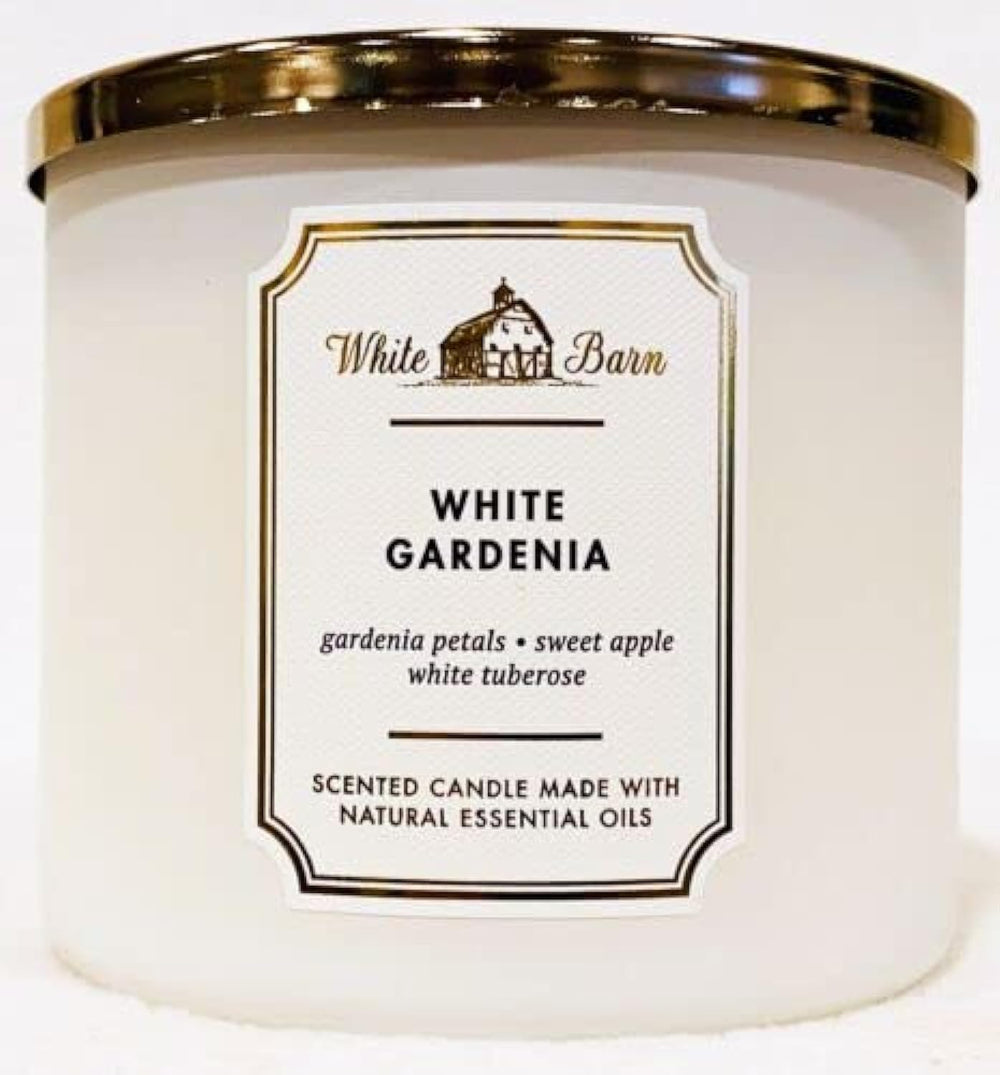 Bath & Body Works White Barn 3-Wick Candle with White Gardenia aroma for a fresh mood.