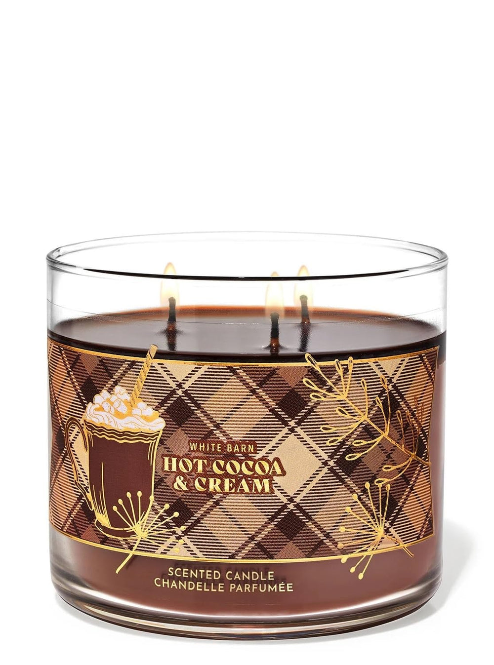 Bath & Body Works White Barn Hot Cocoa and Cream 3-Wick Candle in a jar for cozy evenings