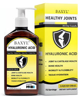 BAXYL liquid hyaluronic acid bottle for joint comfort and skin health.