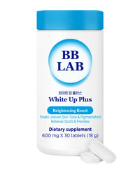 BB LAB White Up Plus bottle front shows compact skincare supplement for daily use