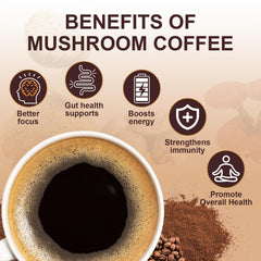 Close-up of instant mushroom coffee powder from Bcuelov for quick focus.
